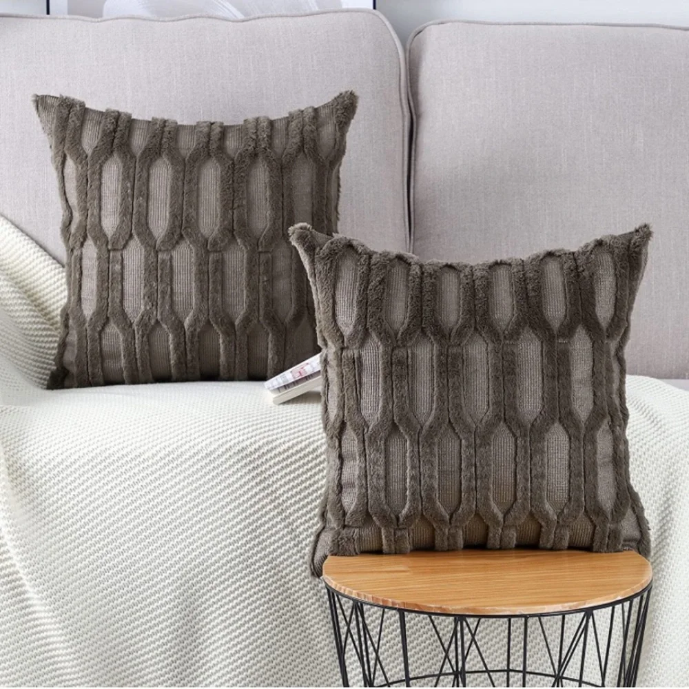 Luxury Home | Chic Taupe Grey Short Wool Soft Plush Faux Fur Throw Pillow Covers